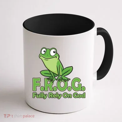 Frog Fully Rely On God Coffee Mug back