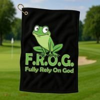 Frog Fully Rely On God Golf Towel thumb 1