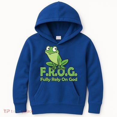 Frog Fully Rely On God Kids Hoodie