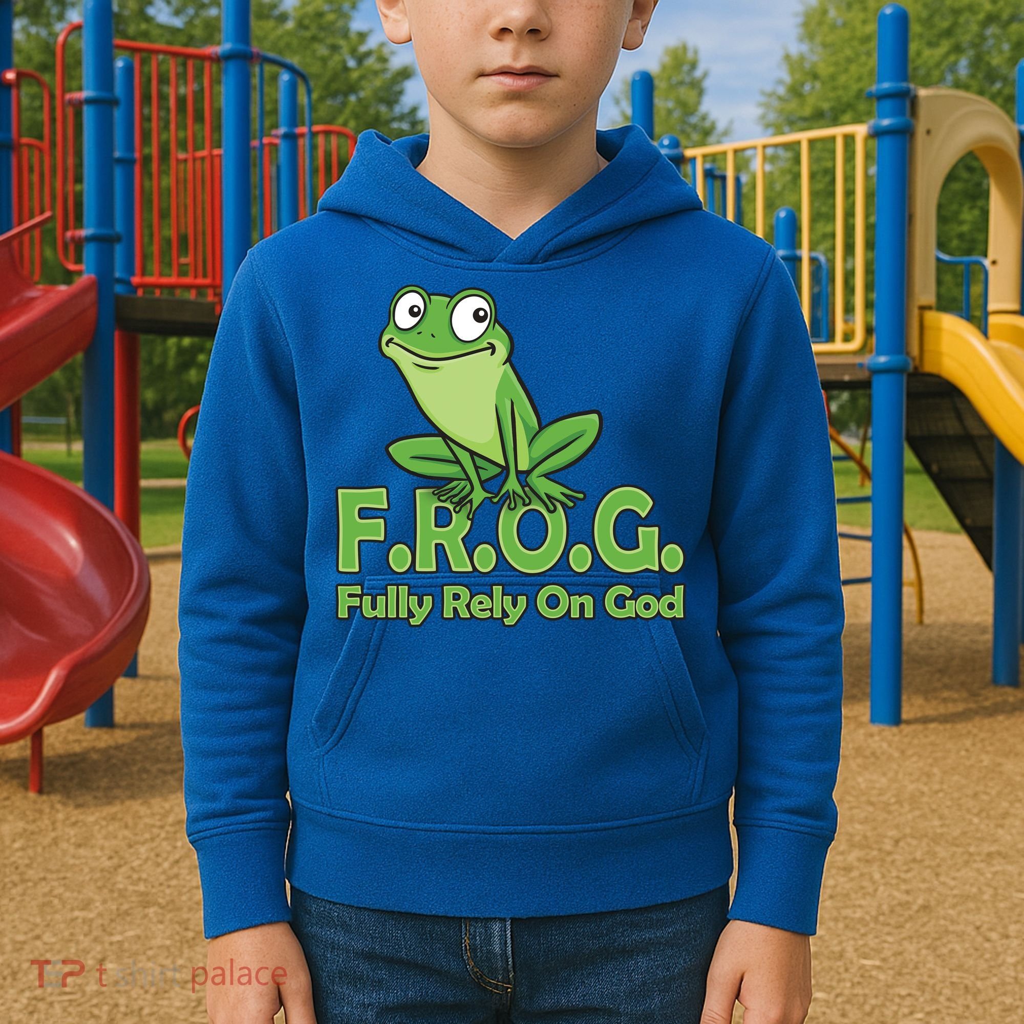 Frog Fully Rely On God Kids Hoodie