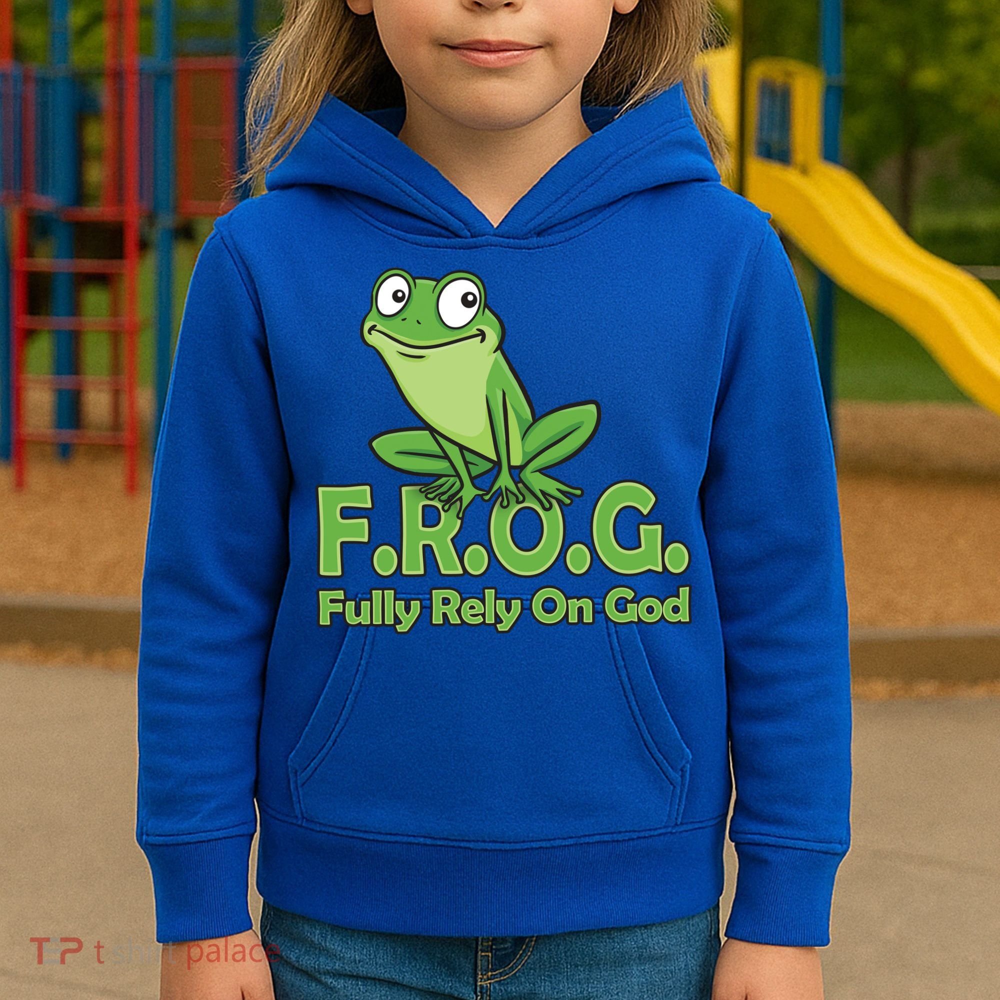 Frog Fully Rely On God Kids Hoodie