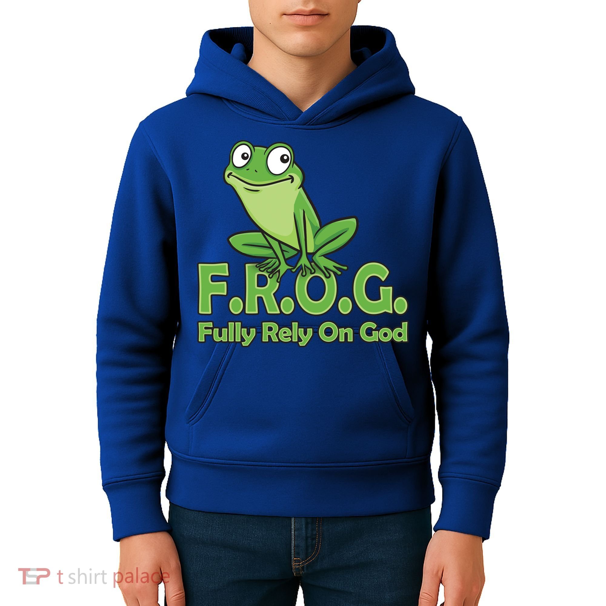 Frog Fully Rely On God Kids Hoodie