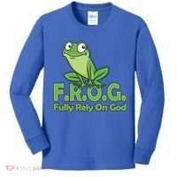 Frog Fully Rely On God Kids Long Sleeve Shirt thumb 0