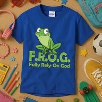 Frog Fully Rely On God Kids T-Shirt thumb 3