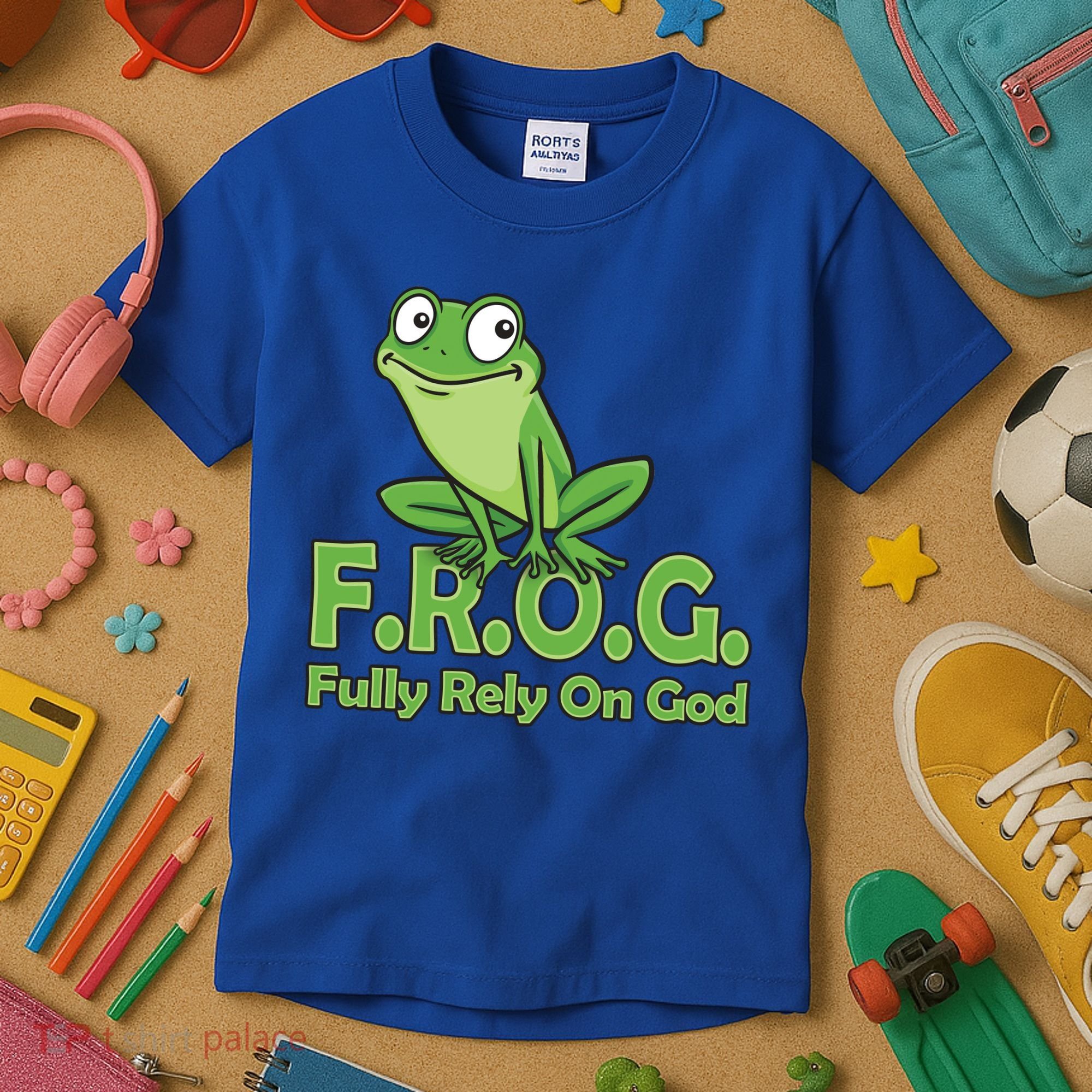 Frog Fully Rely On God Kids T-Shirt