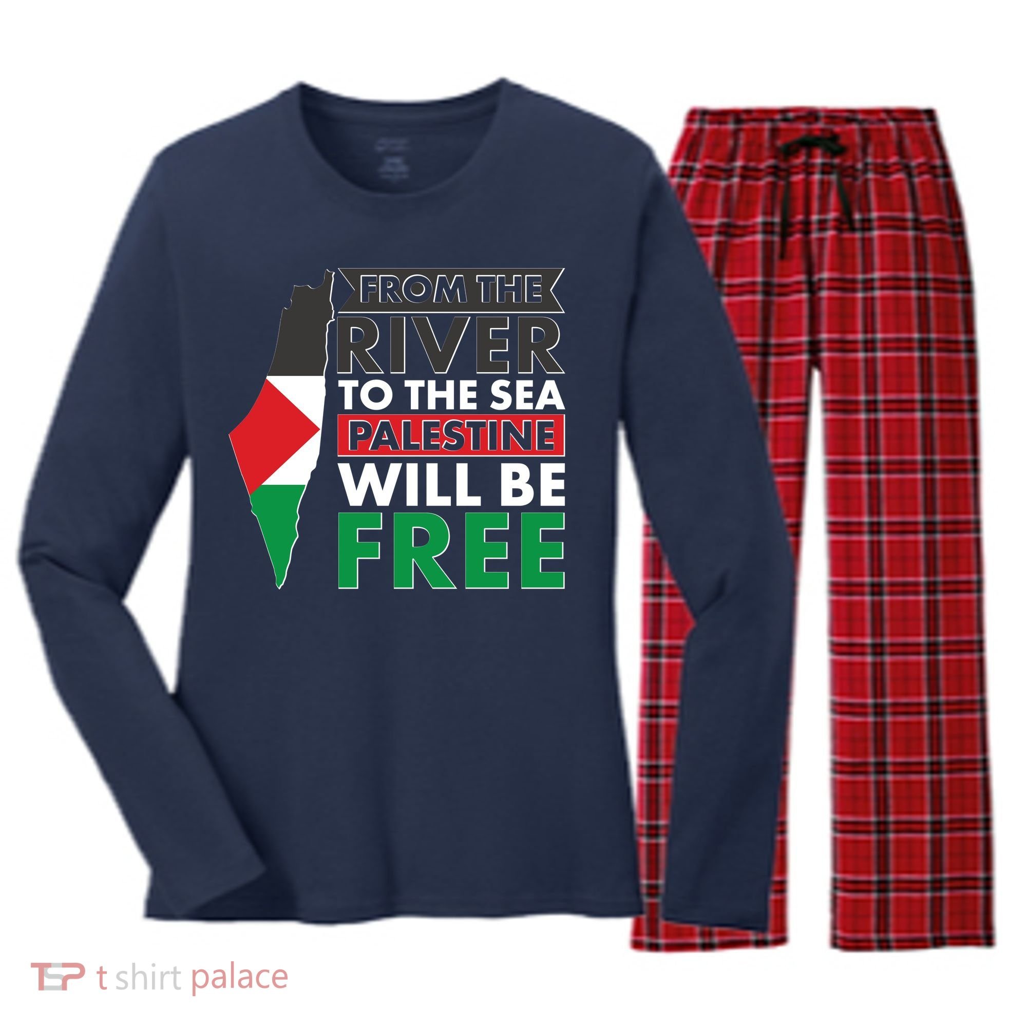 From The River To The Sea Palestine Will Be Free Women's Long Sleeve Flannel Pajama Set 