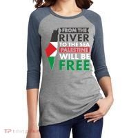 From The River To The Sea Palestine Will Be Free Women's Tri-Blend 3/4-Sleeve Raglan Shirt thumb 2