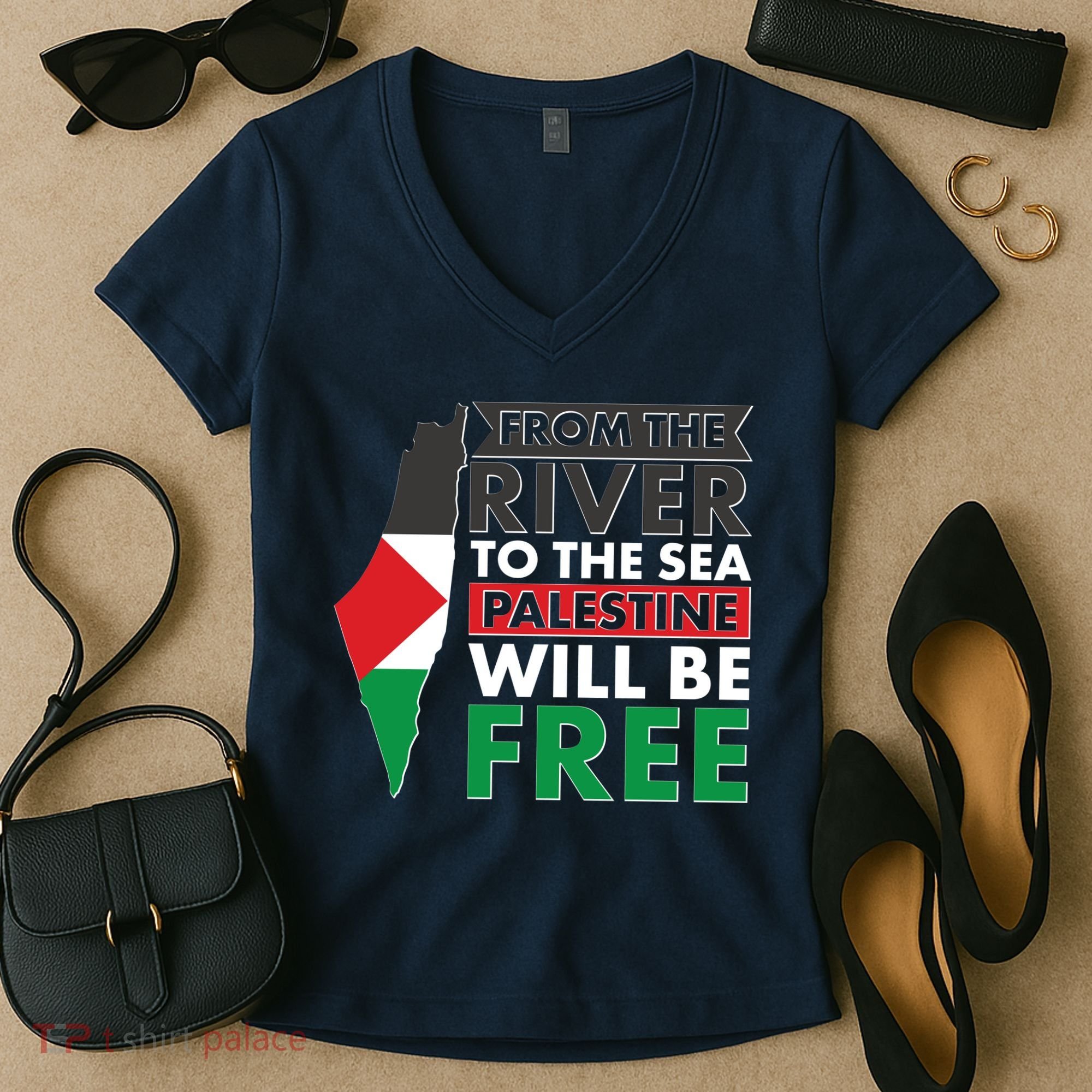 From The River To The Sea Palestine Will Be Free Women's V-Neck T-Shirt