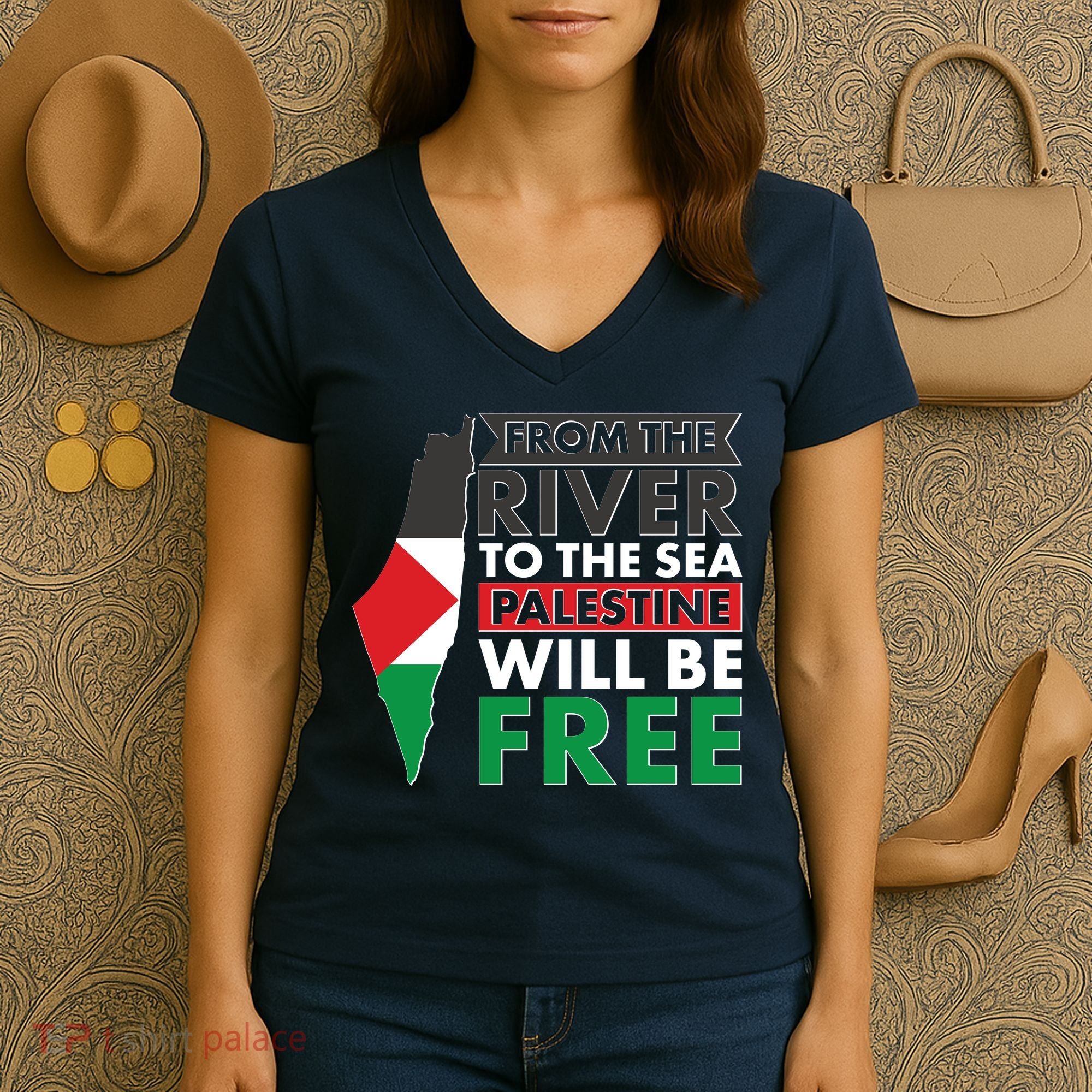 From The River To The Sea Palestine Will Be Free Women's V-Neck T-Shirt