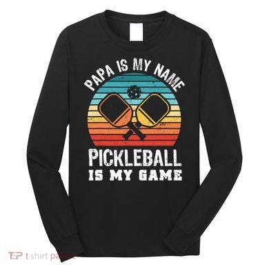 Funny Retro Papa Pickleball Sunset Gift Long Sleeve Shirt
