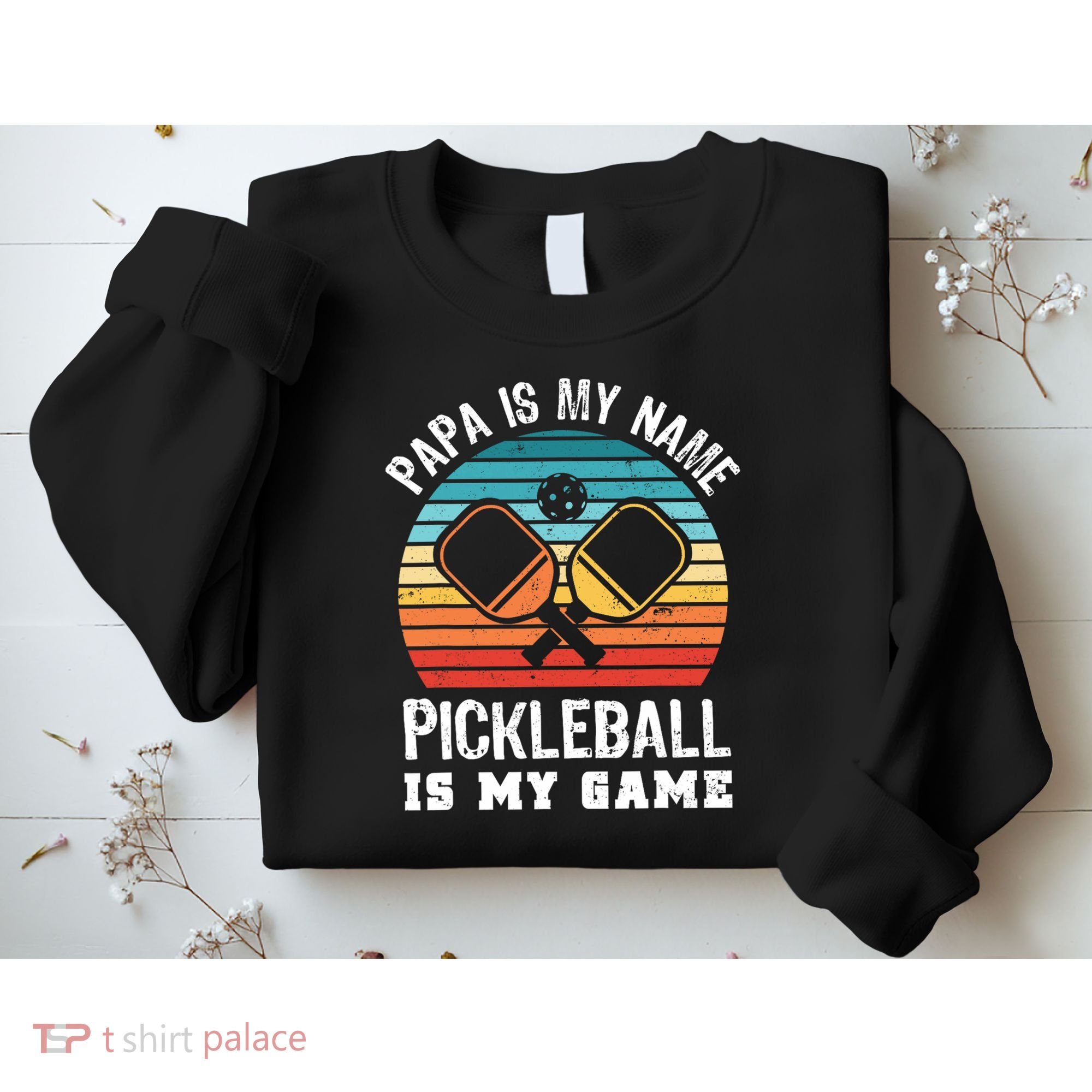 Funny Retro Papa Pickleball Sunset Gift Sweatshirt