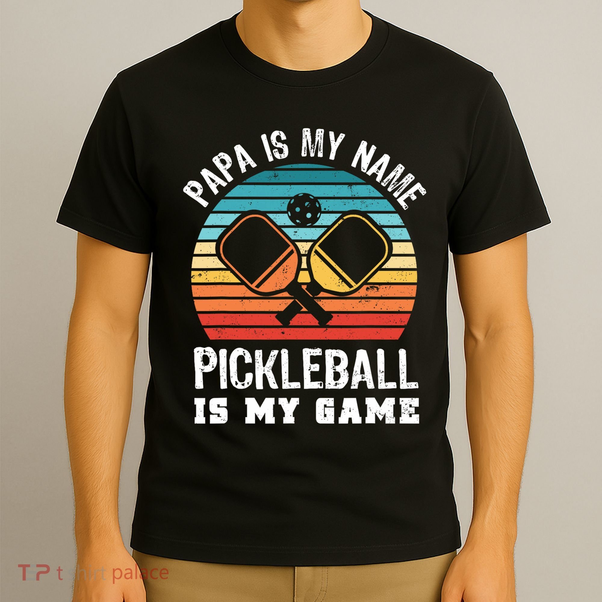 Funny Retro Papa Pickleball Sunset Gift T-Shirt
