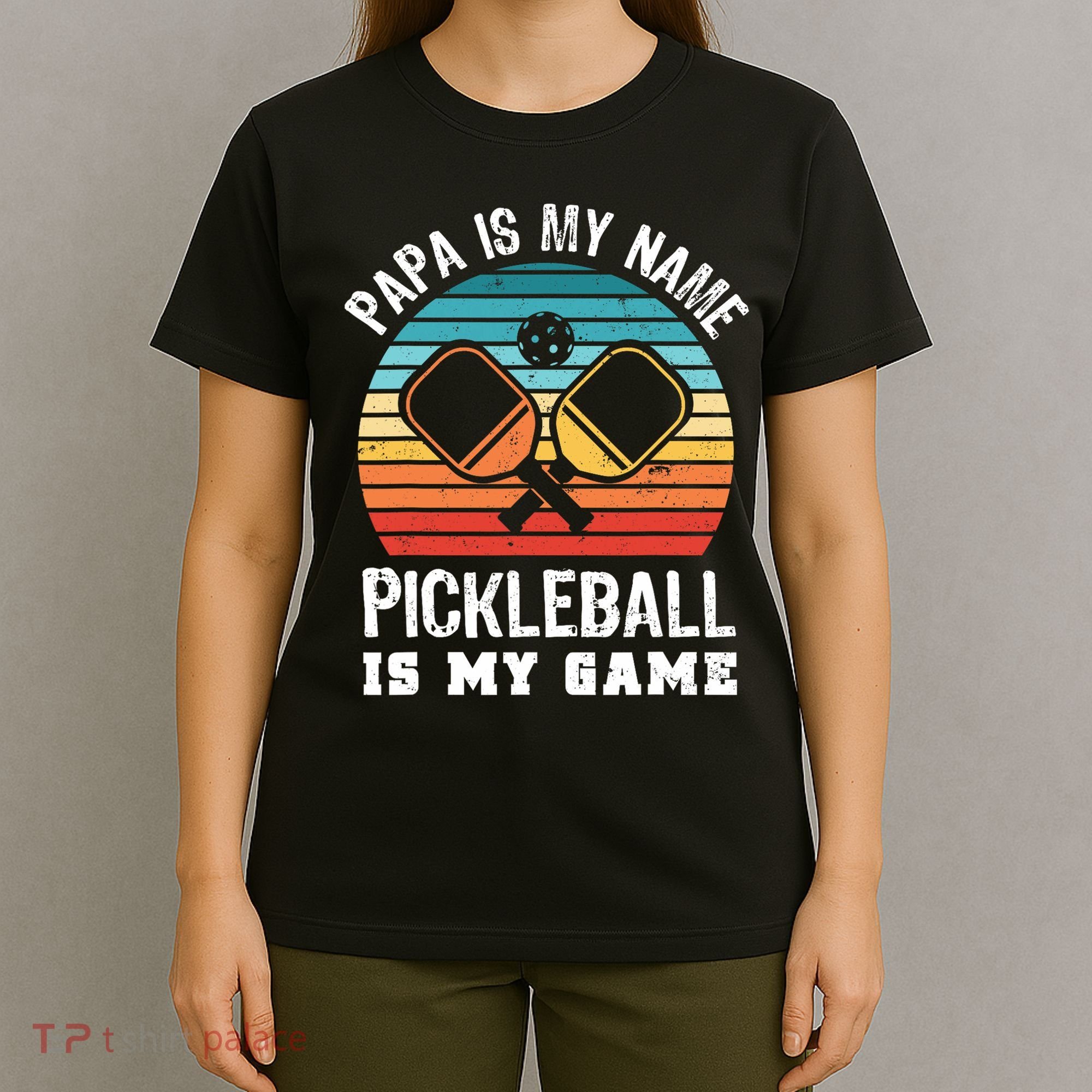 Funny Retro Papa Pickleball Sunset Gift T-Shirt