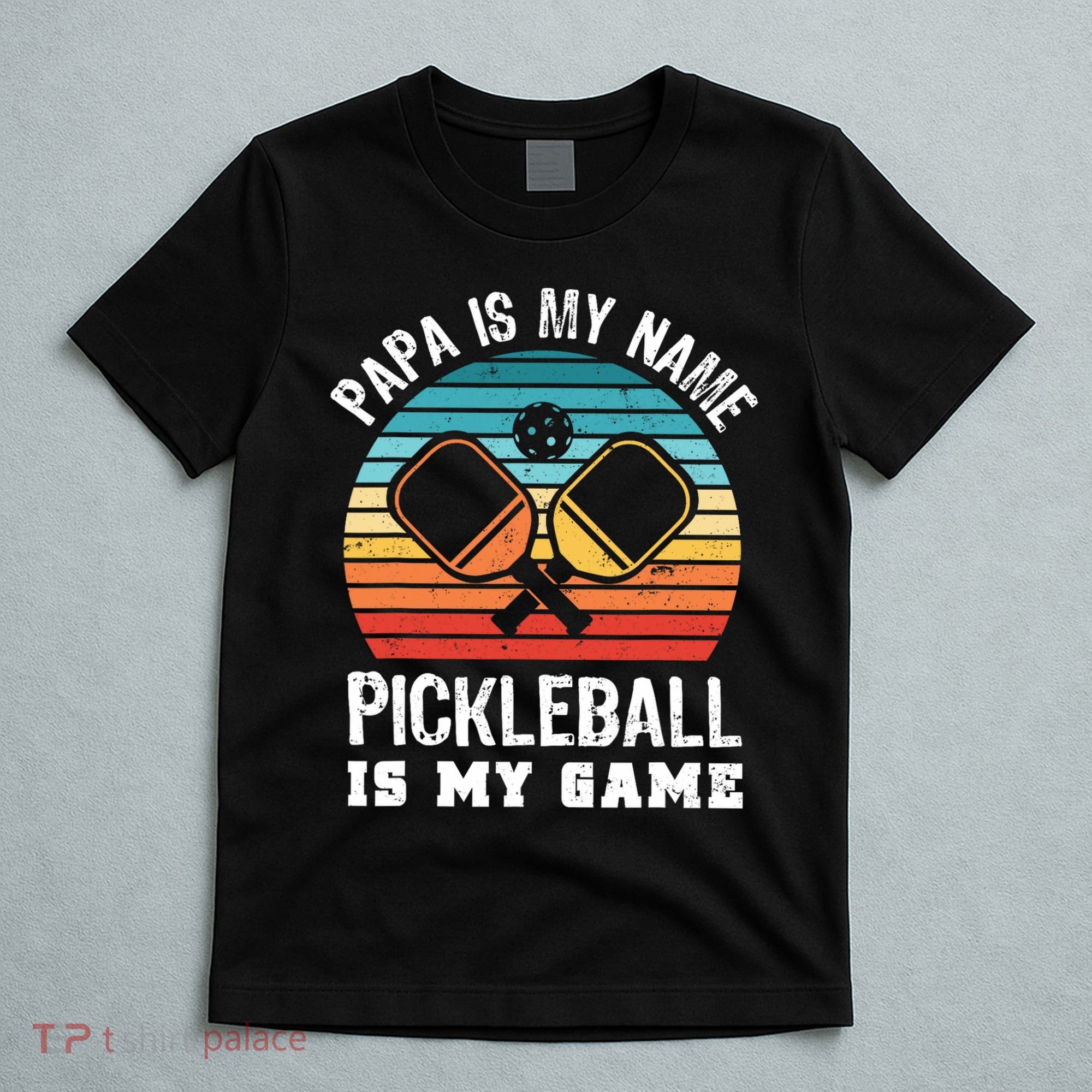 Funny Retro Papa Pickleball Sunset Gift T-Shirt