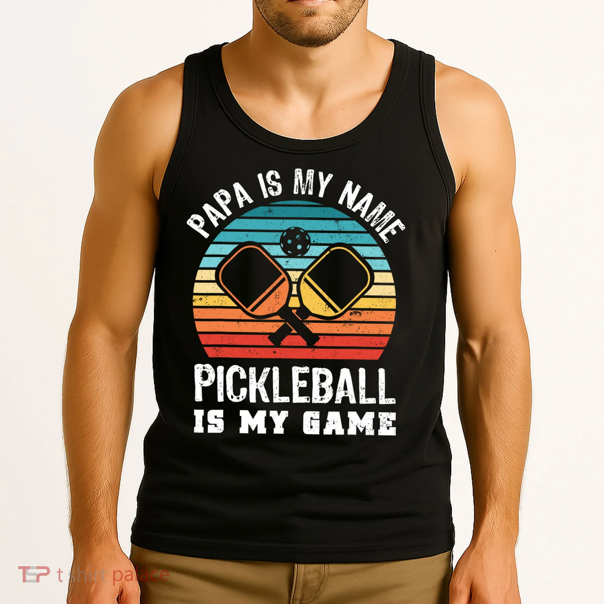 Funny Retro Papa Pickleball Sunset Gift Tank Top