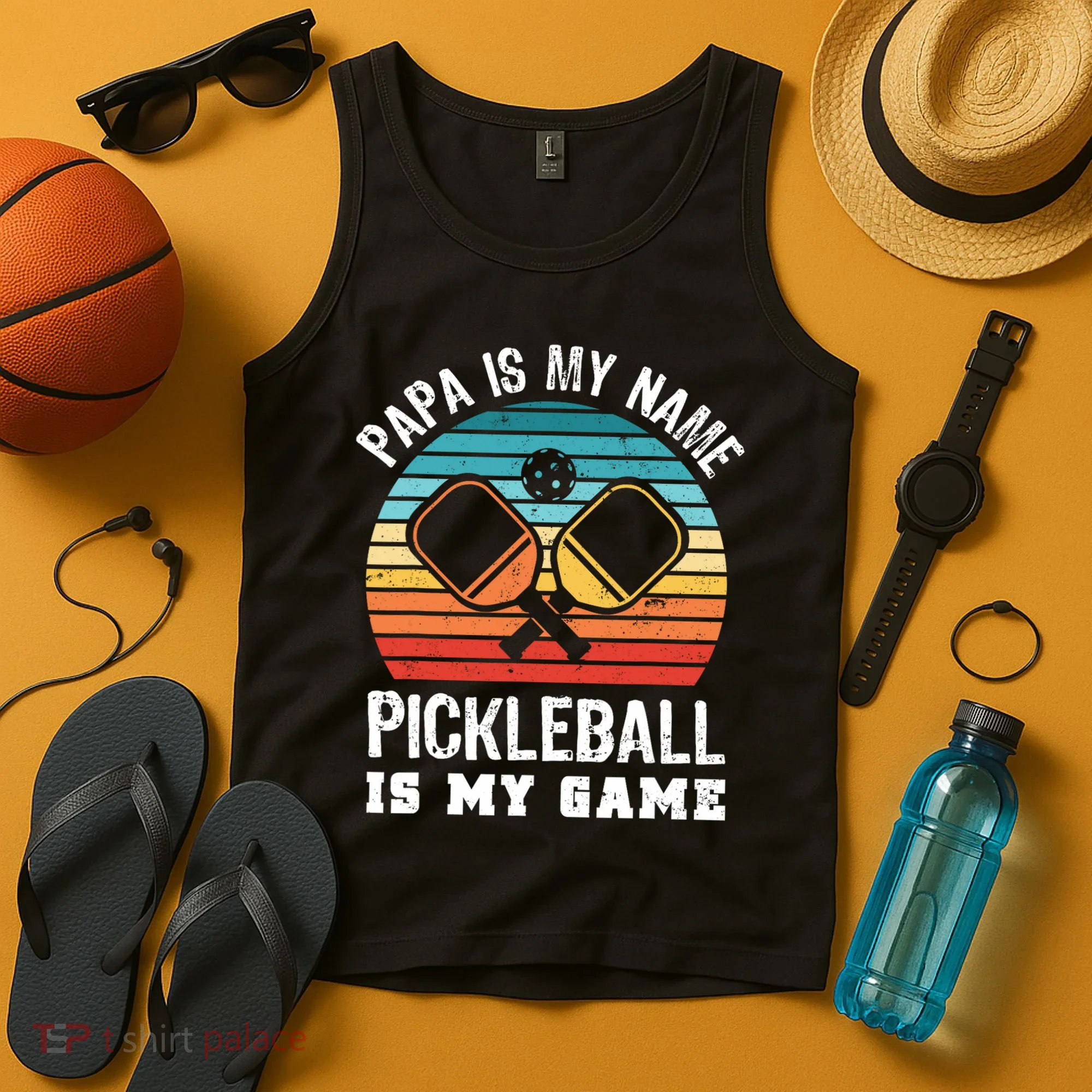 Funny Retro Papa Pickleball Sunset Gift Tank Top
