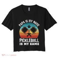 Funny Retro Papa Pickleball Sunset Gift Women's Crop Top Tee thumb 0