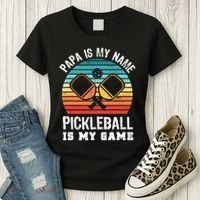 Funny Retro Papa Pickleball Sunset Gift Women's T-Shirt thumb 3