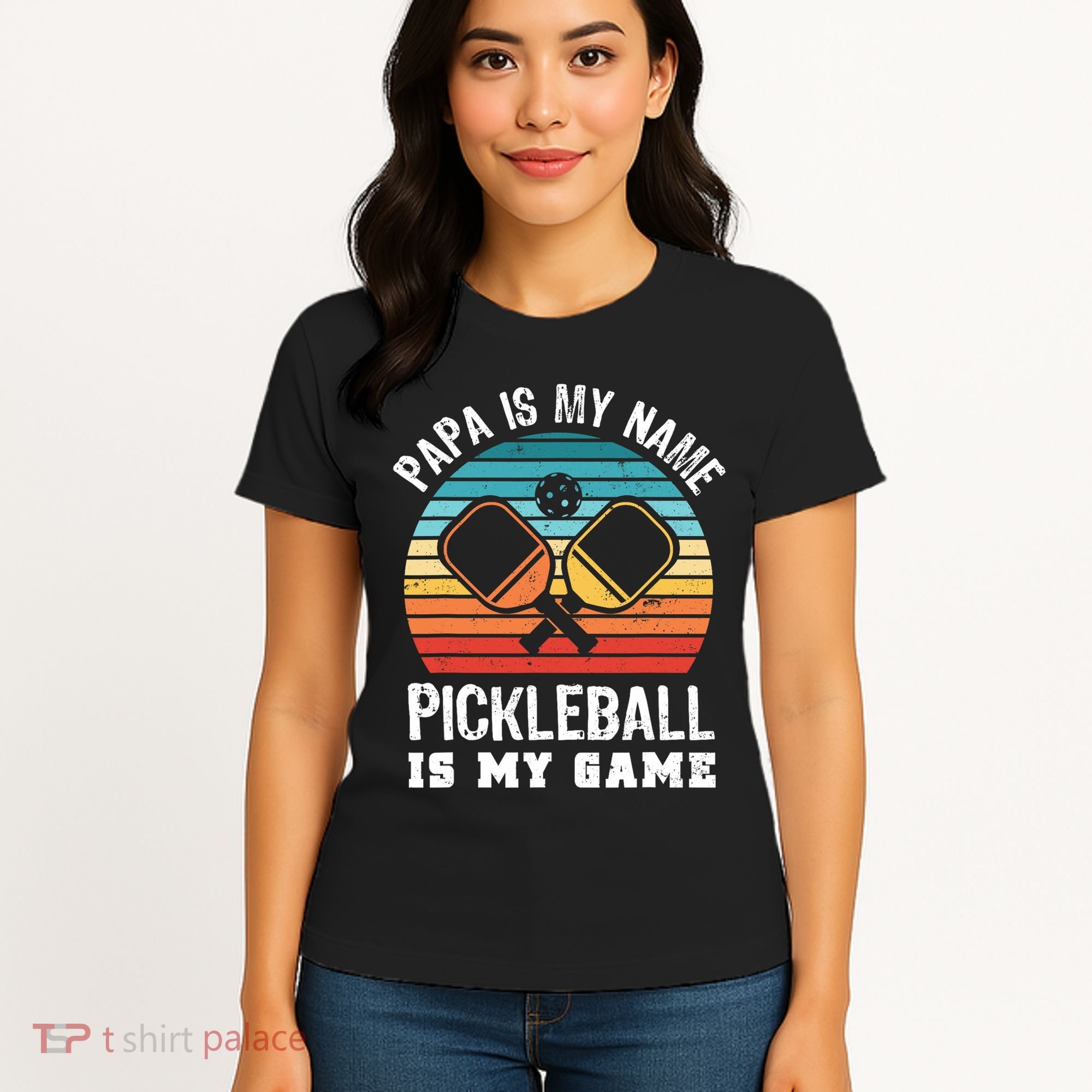 Funny Retro Papa Pickleball Sunset Gift Women's T-Shirt
