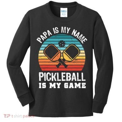 Funny Retro Papa Pickleball Sunset Gift Kids Long Sleeve Shirt