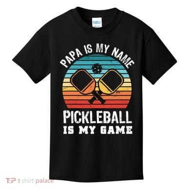 Funny Retro Papa Pickleball Sunset Gift Kids T-Shirt