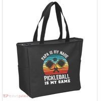 Funny Retro Papa Pickleball Sunset Gift Tote Bag thumb 2