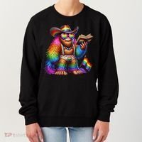 Funny Rainbow Pride Bigfoot Reading Book With Heart Glasses Women's Sweatshirt thumb 0