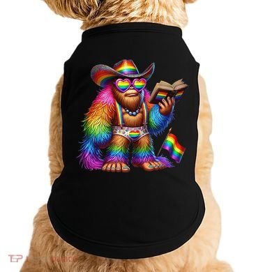 Funny Rainbow Pride Bigfoot Reading Book With Heart Glasses Doggie Tank