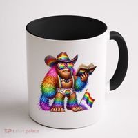 Funny Rainbow Pride Bigfoot Reading Book With Heart Glasses Coffee Mug thumb 1