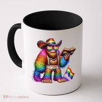 Funny Rainbow Pride Bigfoot Reading Book With Heart Glasses Coffee Mug thumb 0
