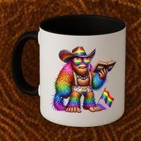 Funny Rainbow Pride Bigfoot Reading Book With Heart Glasses Coffee Mug thumb 2