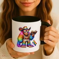 Funny Rainbow Pride Bigfoot Reading Book With Heart Glasses Coffee Mug thumb 3