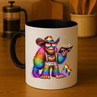 Funny Rainbow Pride Bigfoot Reading Book With Heart Glasses Coffee Mug thumb 4