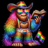 Funny Rainbow Pride Bigfoot Reading Book With Heart Glasses Coffee Mug thumb 5