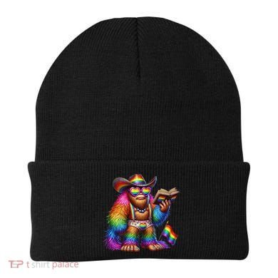 Funny Rainbow Pride Bigfoot Reading Book With Heart Glasses Beanie