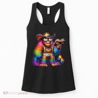Funny Rainbow Pride Bigfoot Reading Book With Heart Glasses Women's Tank Top thumb 0