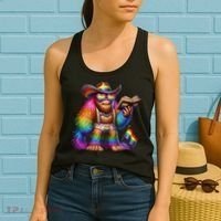 Funny Rainbow Pride Bigfoot Reading Book With Heart Glasses Women's Tank Top thumb 2