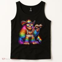 Funny Rainbow Pride Bigfoot Reading Book With Heart Glasses Tank Top thumb 2