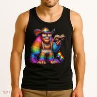 Funny Rainbow Pride Bigfoot Reading Book With Heart Glasses Tank Top thumb 3