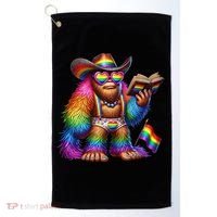 Funny Rainbow Pride Bigfoot Reading Book With Heart Glasses Golf Towel thumb 0