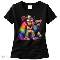 Funny Rainbow Pride Bigfoot Reading Book With Heart Glasses Women's T-Shirt thumb 0