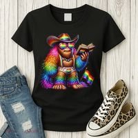 Funny Rainbow Pride Bigfoot Reading Book With Heart Glasses Women's T-Shirt thumb 3