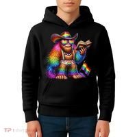 Funny Rainbow Pride Bigfoot Reading Book With Heart Glasses Kids Hoodie thumb 4
