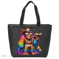 Funny Rainbow Pride Bigfoot Reading Book With Heart Glasses Tote Bag thumb 0