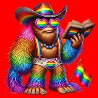 Funny Rainbow Pride Bigfoot Reading Book With Heart Glasses Santa Hat thumb 1