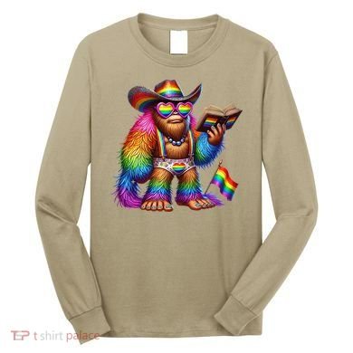 Funny Rainbow Pride Bigfoot Reading Book With Heart Glasses Long Sleeve Shirt