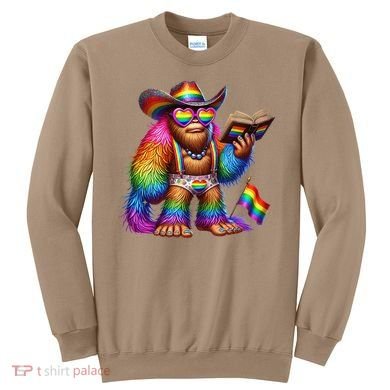 Funny Rainbow Pride Bigfoot Reading Book With Heart Glasses Sweatshirt
