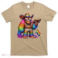 Funny Rainbow Pride Bigfoot Reading Book With Heart Glasses T-Shirt thumb 0