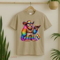 Funny Rainbow Pride Bigfoot Reading Book With Heart Glasses T-Shirt thumb 2