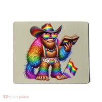 Funny Rainbow Pride Bigfoot Reading Book With Heart Glasses Mousepad thumb 0